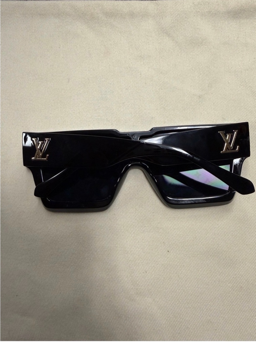 Louis Vuitton Black Shield Sunglasses with Gold LV Emblems